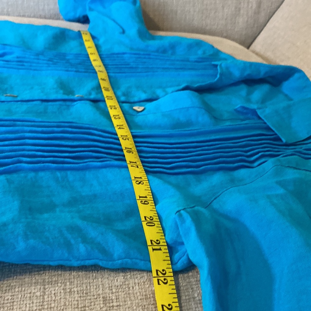 Fridaze 100% Linen Roll Tab Button Up Turquoise S… - image 8